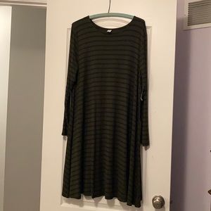 Green w black strip swing dress